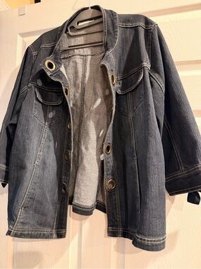 dressbarn Dark Denim Jacket with Brass Grommet Accents